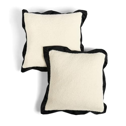 Image of OHS Boucle Cushion Covers 45 x 45cm, Soft Classic Oxford Edge Decorative Square Throw Pillow Covers Pack of 2 with Invisible Zipper for Couch Living Room Bedroom, White/Black