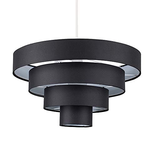 Image of MiniSun | Modern 4 Tier Black Fabric Ceiling Light Shade | Pendant Lights, Home Décor & Improvement Essential | 40cm Shade Width