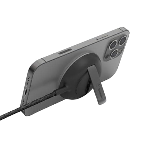 Image of Belkin BoostCharge Pro Portable Wireless Charger Pad with MagSafe (Fast charging up to 15W, Pop-up stand for flawless compatibility with iPhone 14, 13 and 12 series, PSU not included) – Black