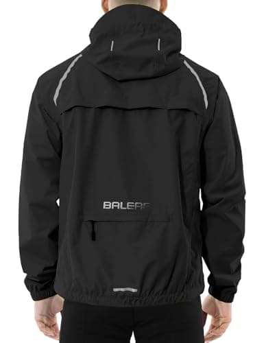 Image of baleaf Waterproof Jacket Mens Cycling Jackets Reflective Running Outdoor Rain Coats Lightweight for Men Walking Hiking Packable Black L