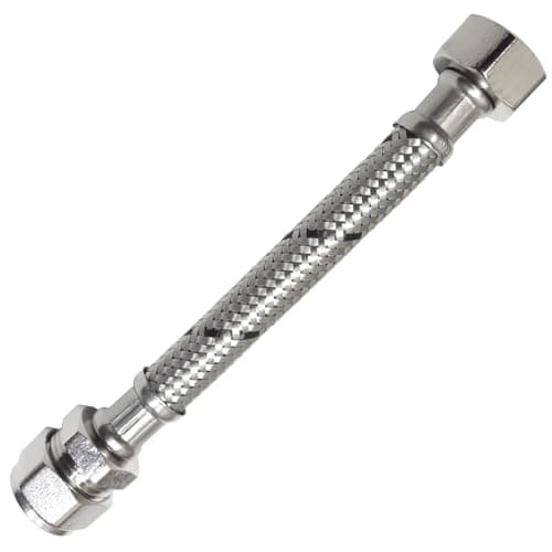Image of Reeds 15mm x 1/2inch Short Flexible 150mm Braided Tap & Inlet Valve Connector