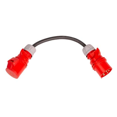 Image of PCE 32Amp 5Pin Plug to 32Amp 4Pin Socket 1 Metre Heavy Duty 3 Phase 415V Adaptor Power Cord IP44