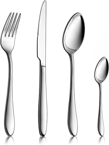 Image of HaWare 32 Piece Cutlery Flatware Set, 100% Durable Stainless Steel Silverware with Knife Spoon Fork, Service for 8, Dishwasher Safe/Mirror Polished (Elegant Series)
