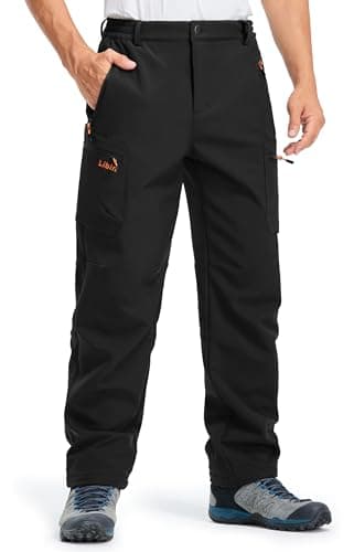 Image of Libin Waterproof Trousers Fleece Lined Thermal Softshell Trousers Warm Thick Ski Snow Pants with Zip Pockets for Outdoor Hiking Climbing Walking, Black XL