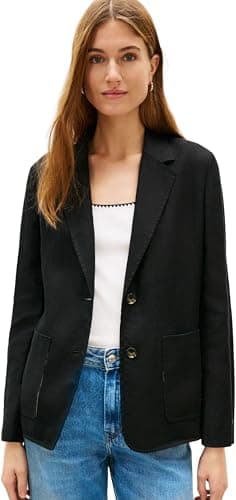 Image of Tommy Hilfiger Women's New Ess Linen Reg Sb Blazer WW0WW49598, BLACK, 36