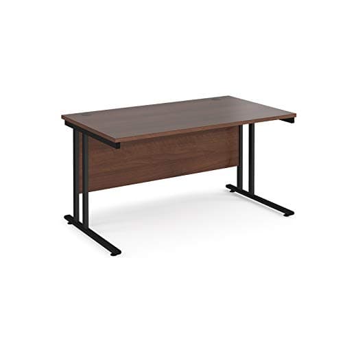 Image of Mr Office Maestro 25 straight desk 800mm deep - black legs, Walnut, 1400