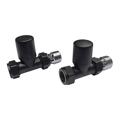 Image of Noir Straight Towel Radiator Valves Matte Black Round 15mm *Twin Pack*
