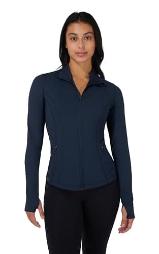 Image of 90 Degree By Reflex Full Zip Running Track Jacket Lightweight Athletic Slim Fit Jacket with Thumbholes, True Navy, L