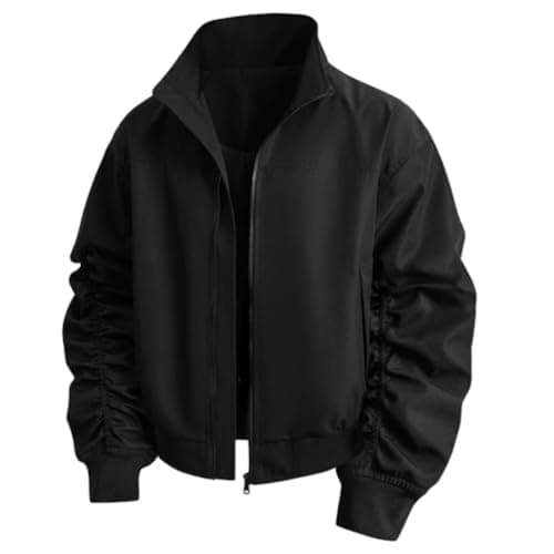 Image of PANVER Men'S Long-Sleeve Jacket Leisure Solid Color With Pockets Transitional Jackets Youth Personality Trend Outdoorjacket A-Black M