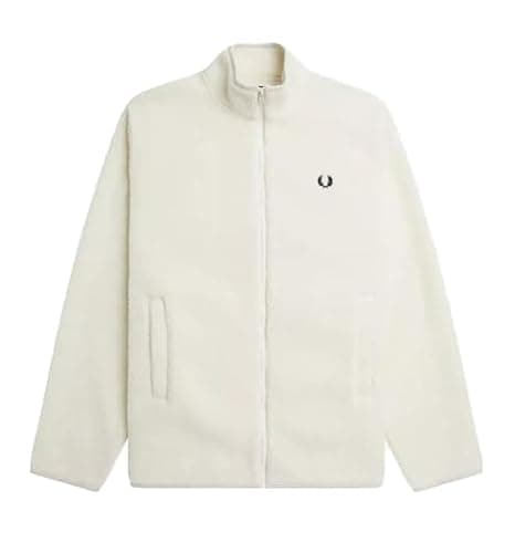 Image of Fred Perry Mens Womens Unisex M6671 Zip Through Borg Fleece Coat Jacket in Ecru Cream - Extra Large