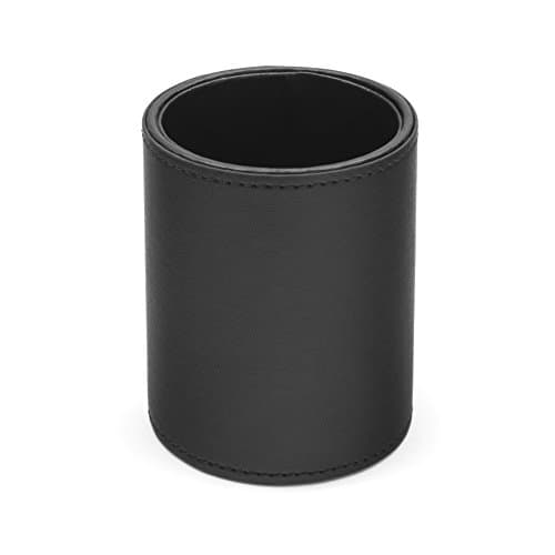 Image of Osco Faux Leather Pen Pot, Desk Pencil Holder with Wipe-Clean Finish, Compact Round Desk Organizer for Pens, Pencils & Brushes, 7.5cm W x 10.5cm H x 8.5cm Dia, Black