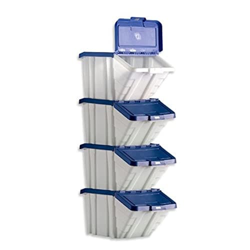 Image of Barton Storage Container Bin 50L 30kg Load W390xD630xH340mm White and Blue Lid Ref 052101/4 [Pack of 4]