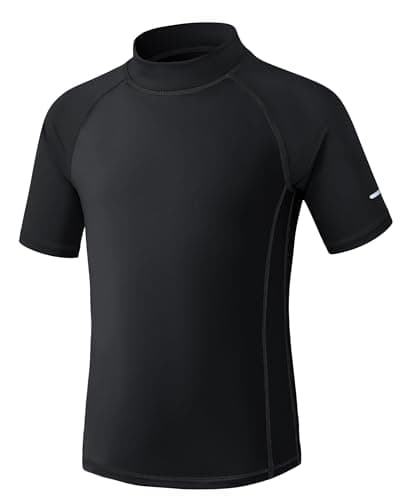 Image of Kids Rash Vest Short Sleeve UPF 50+ Sun Protection Boys Swim Top UV Shirts Quick Dry Girls Rash Guard with Safety Reflective Stripes Age 5-15 11/12 Years Black