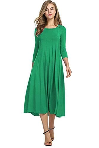 Image of Colop Womens Ladies Plain Jersey Swing Dress Casual Long Sleeve Midi Dress Skater UK Size (Jade Green, 16-18)