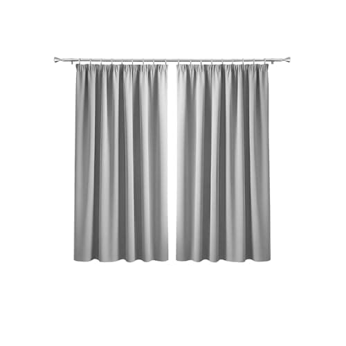 Image of Imperial Rooms Blackout Pencil Pleat Curtains for Bedroom 46 x 54 Drop Inch Light Grey Curtains Thermal Insulated Window Treatments, 2 Panels with Tiebacks