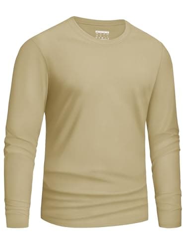 Image of Cavva Long Sleeve T Shirt Mens Crew Neck Soft Breathable Baselayer Basic Plain Top Full Sleeve Work Tees Khaki L