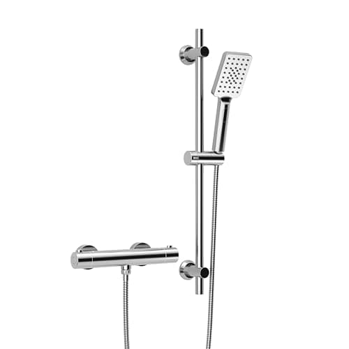Image of Görbach Shower Mixer with Shower Bar, Thermostatic Mixer Tap with Stainless Steel Shower Column Set, 70cm Shower Bar and Hand Shower Head and Hose for Bathroom Chrome