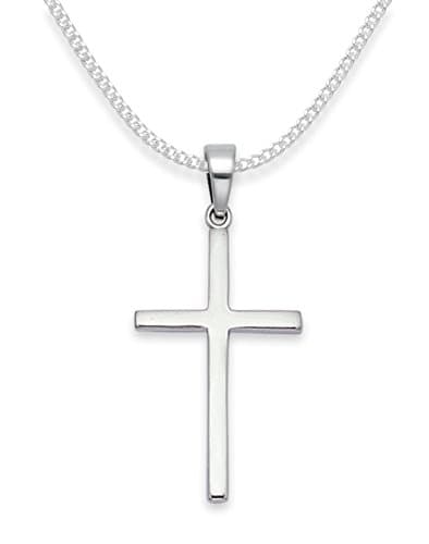 Image of Sterling Silver Cross Necklace - on 16" or 18" Silver Chain - Size: 27mm x 16mm- Gift Boxed Silver Cross Pendant 8156/16
