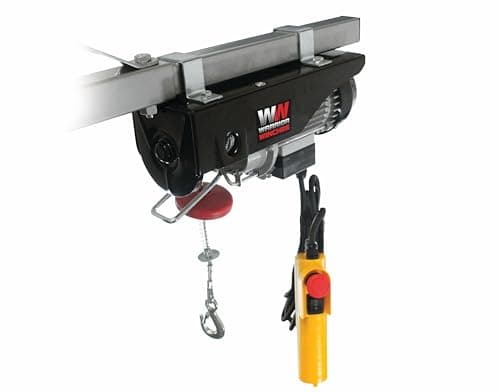 Image of Warrior Winches Electric Hoist 250kg 240V with Wired Hand Remote Control – 18m Steel Cable, Overhead Lifting, Electric Pulley System, Power In & Out Motor, Ideal for Garage, Warehouses