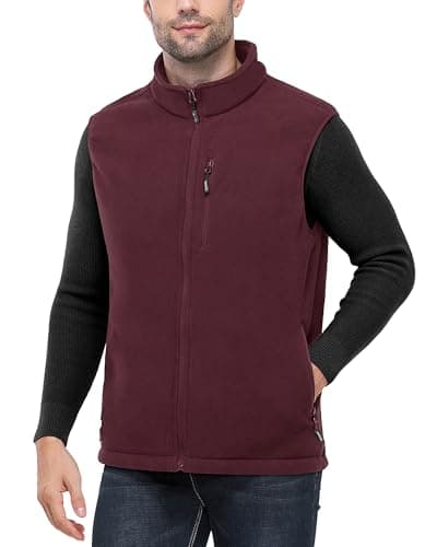 Image of Outdoor Ventures Men's Full-Zip Lightweight Fleece Gilet Body Warmer Warm Windproof Vest Outerwear with 5 Pockets Sleeveless Jacket Casual Breathable Running Vest for Cycling & Hiking Red XL