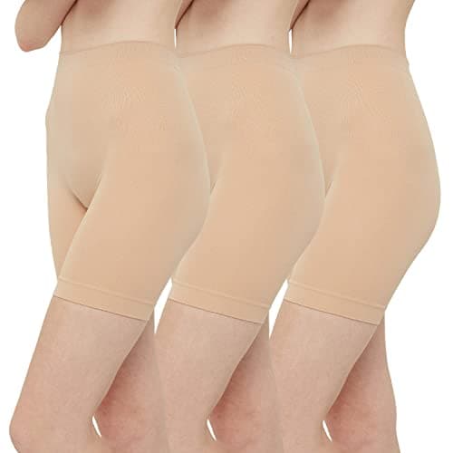 Image of INNERSY Ladies Nude Cycling Shorts Anti Chafe Shorts Womens Seamless Beige Boxer Shorts 3 Pack (Large, Beige)