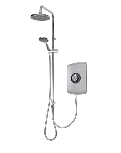 Image of Triton Showers GEAMDU96 Amore DuElec | Shower Electric | 9.5KW | Brushed Steel I Electrical Showers | with Showerhead and Anti Twist Hose | Rainfall Shower Head