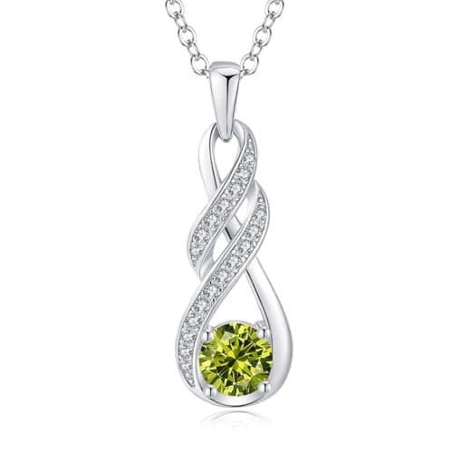 Image of LOCIBLO August Birthstone Necklaces for Women 925 Sterling Silver Infinity Pendant White Gold Green Created Peridot Necklace Jewellery for Her, 16"+2"