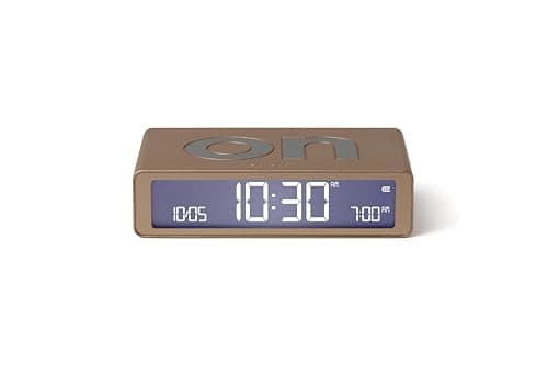 Image of Lexon Flip Classic Digital Alarm Clock with Reversible On/Off Faces, Rechargeable bedside clock with LCD display, Touch Sensor for Snooze & Light function - Soft Gold