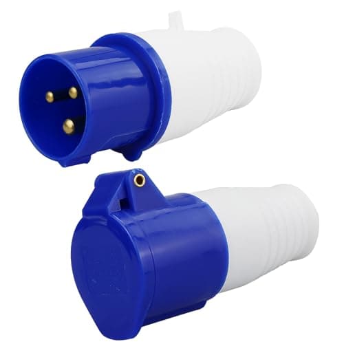 Image of HXMJIED 16A 240V Site Trailing Plug & Socket 230V 16A 3 Pin PCE 240 Volt Blue Hook Up, Weather Proof Industrial Socket, Industrial 16A Plug & Sockets 1 Set (Blue)