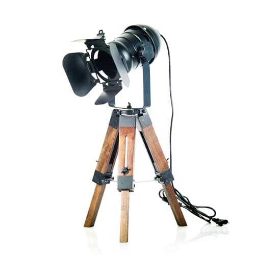 Image of Industrial Tripod Table Lamp for Living Room Weather Wood Standing Large Lighting Black Adjustable Cinema Metal Lampshade Studio Lights E27 Socket Retro Desk Lamps for Bedroom Office Reading Light