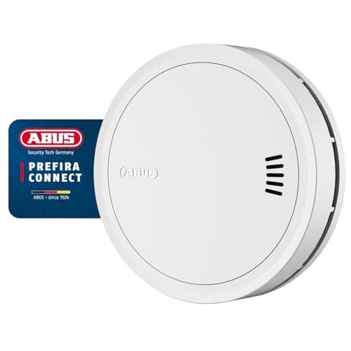 Image of ABUS Prefira Connect wireless smoke detector - Q-label certified, networkable smoke detector with 10-year battery and false alarm reduction - adhesive mounting and magnetic holder