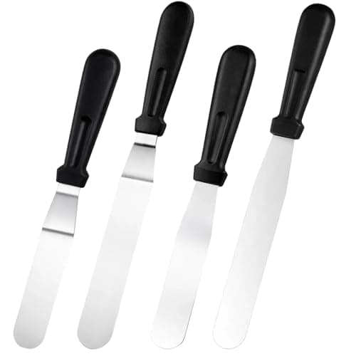 Image of 4PCS Stainless Steel Cake Spatula Set, Palette Knife Baking with 2 Offset and 2 Straight Icing Spatula, 27cm and 32cm, Pallet Knife for Cake Decorating, Smoothing Icing and Frosting Pastries