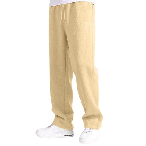 Image of RUMAOZIA Baggy Jogging Bottoms Men's Wide Leg Cotton Elastic Waist Sweatpants Long Sports Trousers Sweat Pants Men Winter Warm Men's Sweatpants with Pockets, khaki, XXL