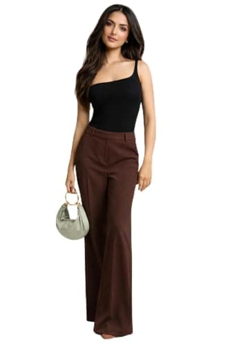 Image of Women’s Bell Bottom Pants Wide Leg Flared Trousers High Waist Stretchy Smart Casual Wear (Brown,L27 W16)