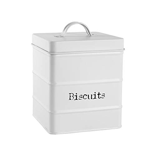 Image of Harbour Housewares Metal Biscuit Tin - White - Vintage Retro Biscuit Barrel Canister Cookie Jar Kitchen Caddy Food Storage Box Container with Tight Fit Lid for Kitchen Organisation & Home Décor