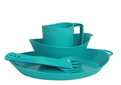 Image of Lifeventure Ellipse Reusable 4-Piece Tableware Set: Knife/Fork/Spoon, Plate, Bowl, Mug for Camping, Travel & Outdoor - Teal