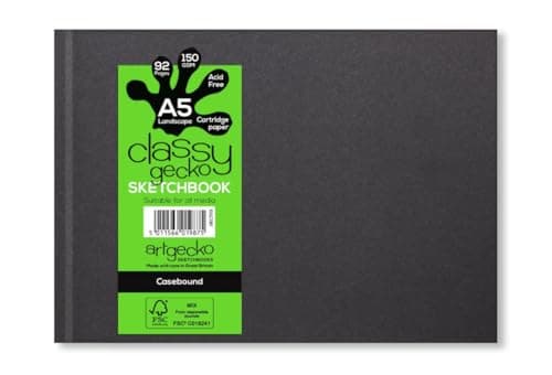Image of Artgecko A5 Casebound Sketchbook 150gsm 92 Pages | Thick Paper Hardcover Artists Drawing Pad for Pencil Sketching, Pen & Ink, Oil Pastels and Crayons