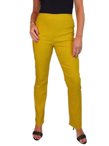 Image of Paulo Due Women's Elasticated Waist Trousers Pull On High Waist Straight Leg Trousers Evening Day Office Work Mustard Yellow 8-22 (18)