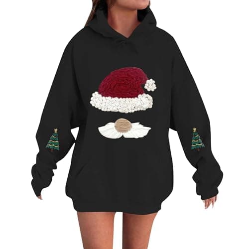 Image of Christmas Jumpers for Women Hooded Sweatshirt Xmas Jumpers Funny Graphic Long Sleeve Pullover Tops Ladies Sweaters Casual Holiday Hoodie Tops Ladies Sweatshirts Without Hood B Black
