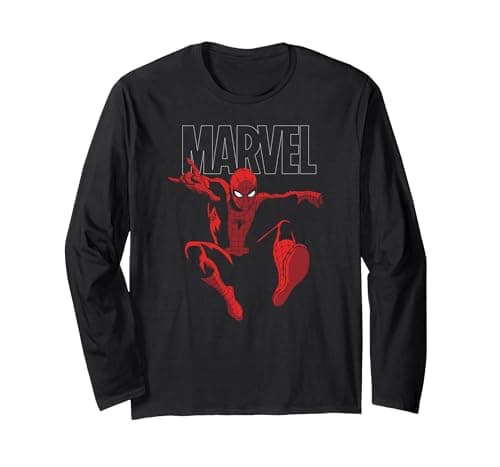 Image of Marvel Spider-Man Strike Long Sleeve T-Shirt, Adult Unisex, Black, Large