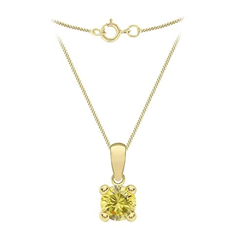 Image of CARISSIMA Women's 9ct Yellow Gold Yellow 5mm CZ November Birthstone Pendant on 9ct Yellow Gold 20 Diamond Cut Curb Chain 46cm/18'