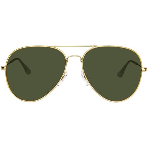 Image of KANASTAL Dark Green Sunglasses Mens Oversized Womens Polarised Retro Vintage Metal UV400 Protection Driving Travel Outdoor Summer Casual - Gold Frame Green Military Lens