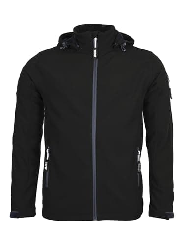 Image of Two Bare Feet Men's Softshell Jacket - 8K Water Resistant, Breathable, Lightweight Work Jacket, Windproof Outdoor Hiking Coat for Rainy and Cold Weather (L, Black)