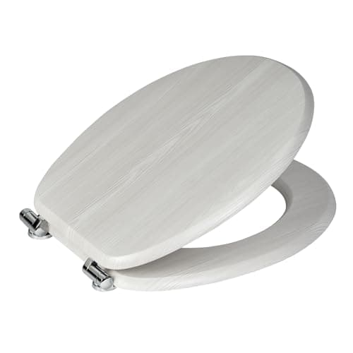 Image of Showerdrape White Oak Wood Effect Toilet Seat - Soft Close Chrome Hinges Comfortable Easy to Clean and Install with Universal Fittings Norfolk