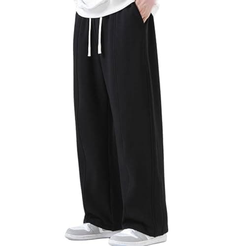Image of SHAGGA Men’s Straight Leg Uncuffed Sweatpants Loose Fit Casual Tracksuit Bottoms with Pockets for Running Workout Lounge(UK, Alpha, XXL, Regular, Regular, Black(Upgrade Size))