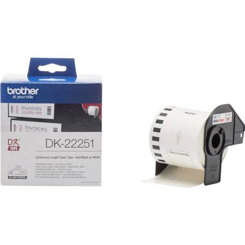 Image of Brother DK-22251 Label Roll, Continuous Length Paper, Black/Red on White, Single Label Roll, 62mm (W) x 15.24M (L), Brother Genuine Supplies
