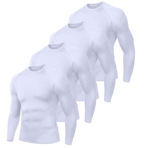 Image of Holure Men's (Pack of 4) Cool Dry Compression Long Sleeve Sports Baselayer T-Shirts Tops 4 White 4P02-2XL