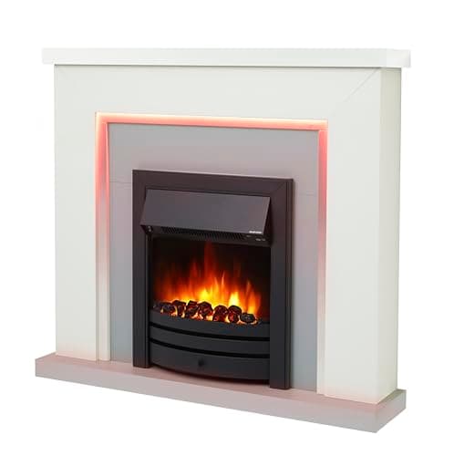 Image of Endeavour Fires Bempton 42" Electric Fireplace Suite with Flame Effect & Coal Bed, Remote Control, Custom Surround, 13-Colour LED Lighting, Eco Heater, White Top/Grey Hearth/Black Fire