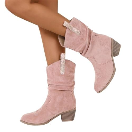 Image of OBiQuzz Damen Stiefeletten Schwarz, Women's, Pink, 40 EU, Winter, Suede, Block Heel, Ankle Boots, Riding Boots, Cowgirl Boots, Work Boots, Winter Boots, Winter Bootie