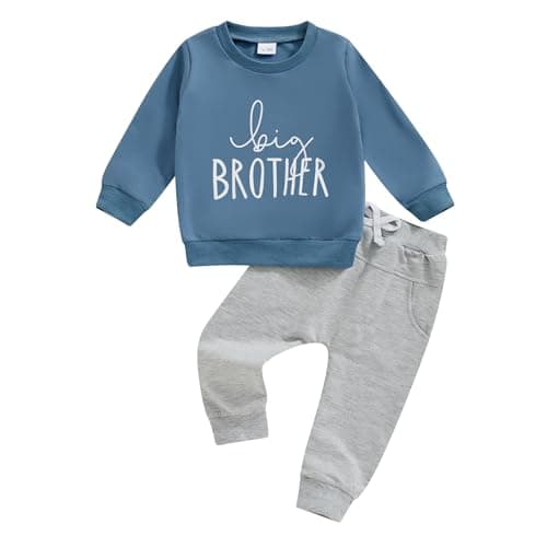 Image of Vioyavo Toddler Boys Fall Winter Clothes Brother Matching Outfit Long Sleeve Sweatshirt Jumper Tops Solid Color Jogger Pants 2Pcs Tracksuit (Navy Blue, 12-18 Months)